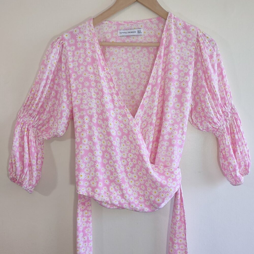 🌸 Faithfull The Brand Bisset Pink Daisy Floral Crop Top  Size XS - 2 - Picture 4 of 12